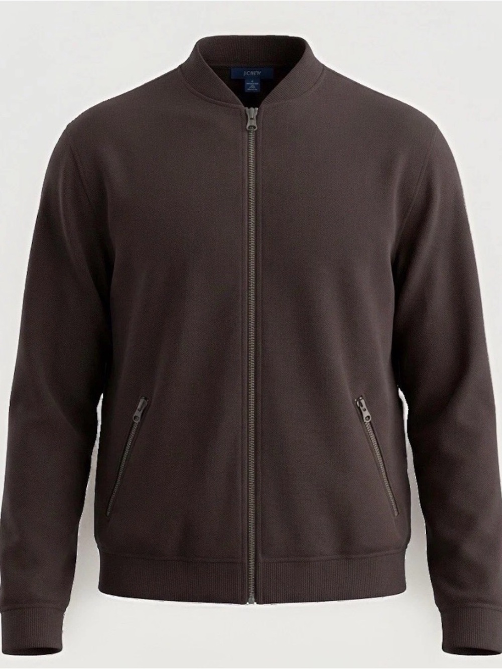J. Crew Men’s Zip-Up Bomber Sweater in Dark Brown lambswool blend